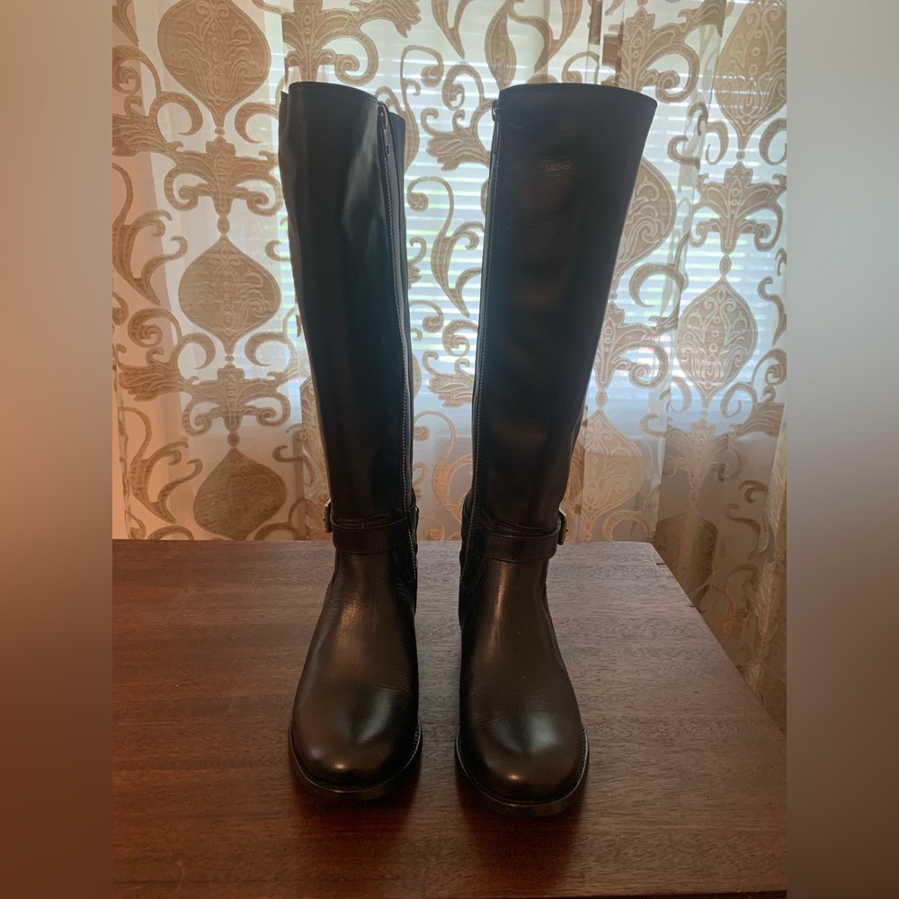 Frye genuine leather riding boot with stretch Material for wide calf